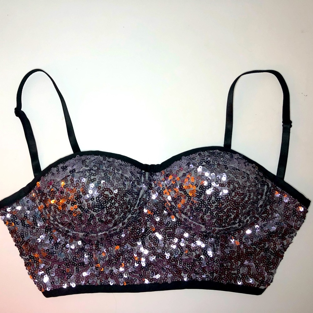 Sequined Top, REMOVABLE straps, Asjustable straps, Zipper back